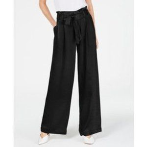 💋3/$18💋 NWT Satin Wide-Leg Paper Bag Tie Pants Deep Black INC Int'l Concepts